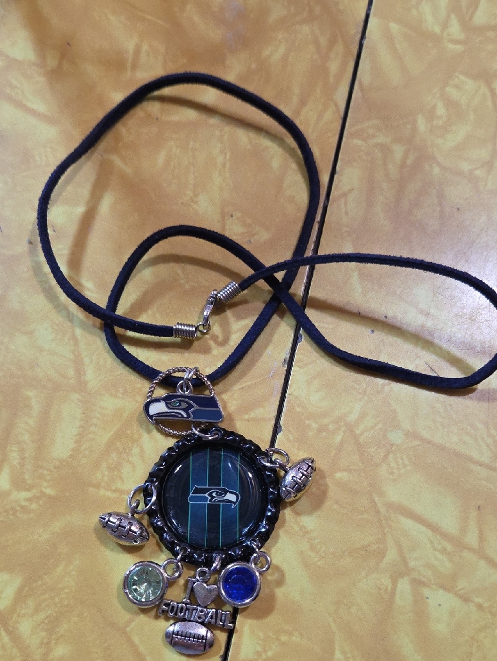 #G Seattle Seahawks Green & Navy Pendant Necklace - Football Charm